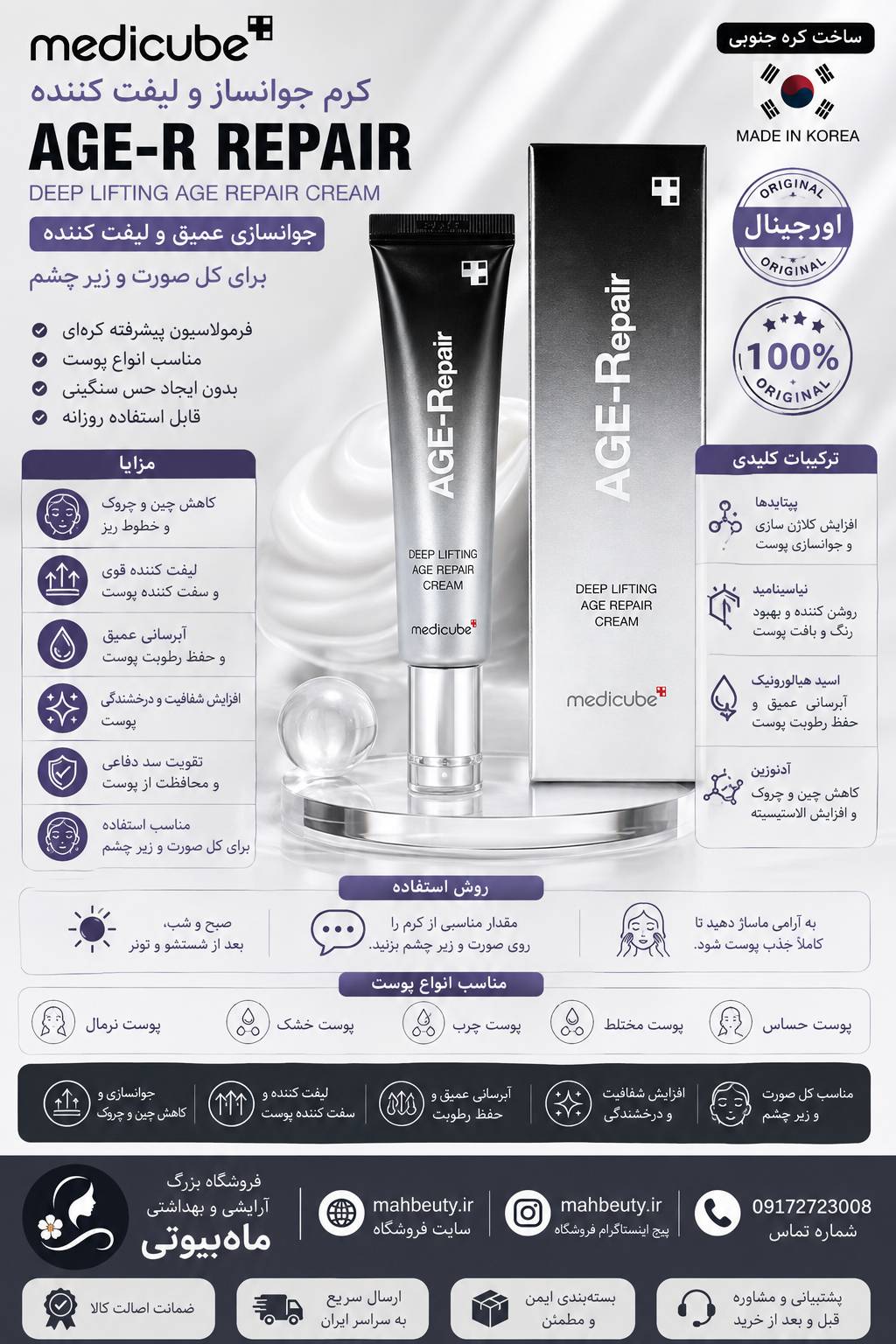 سرم رتینول ضد چروک جوانساز و لیفتینگ مدی کیوب  حجم 30 میلی لیتر اورجینال تضمینی کره ای